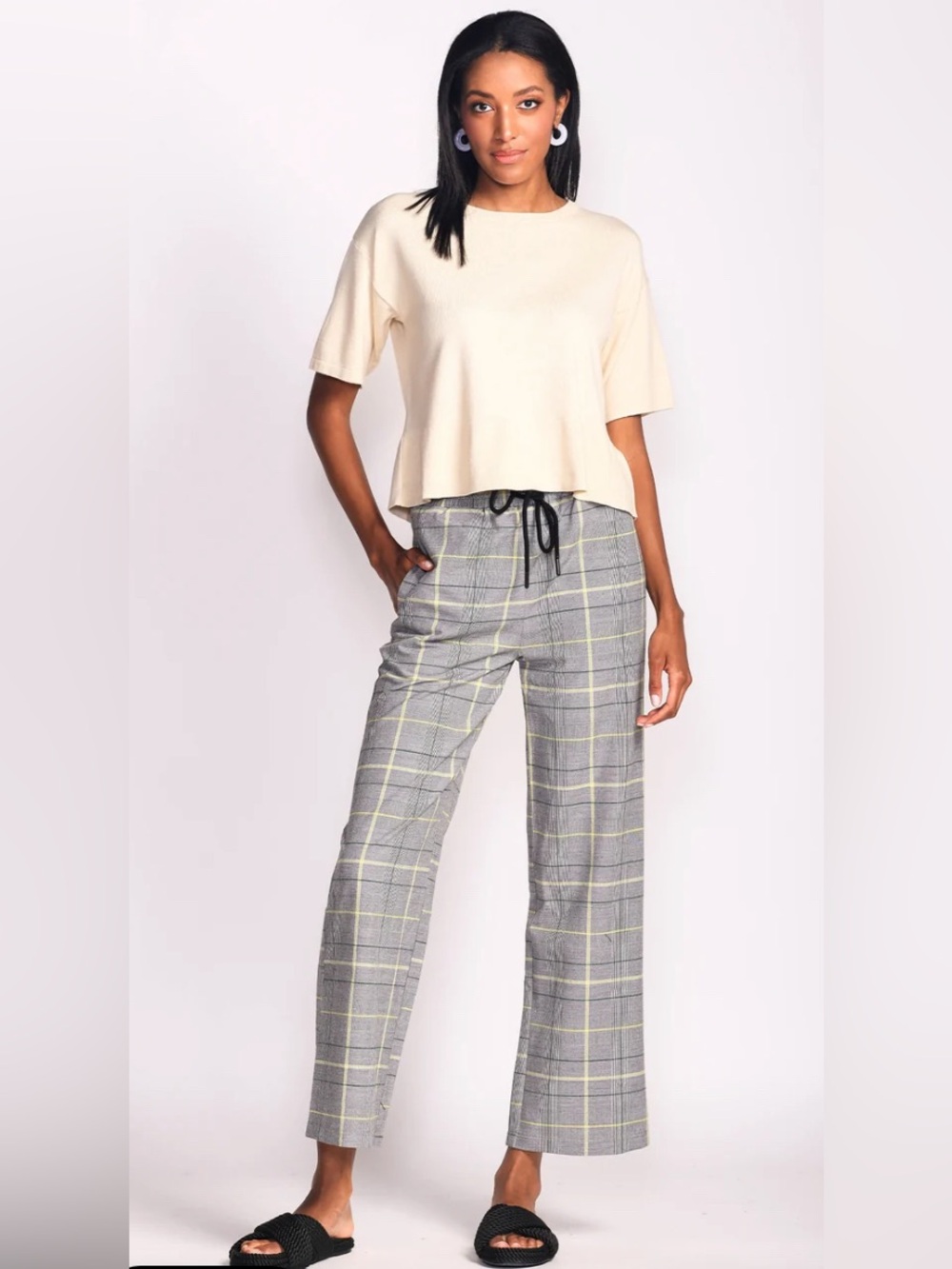 Pink Martini Gray Plaid Straight-Leg Pants with Yellow Windowpane Sz L